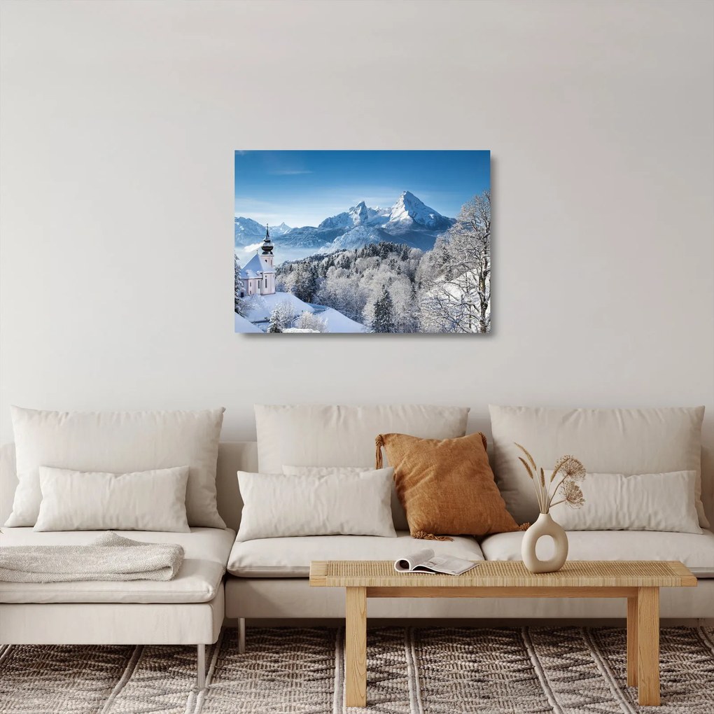 Üveg kép - Egy pillantás a téli tájra (70x50 cm)