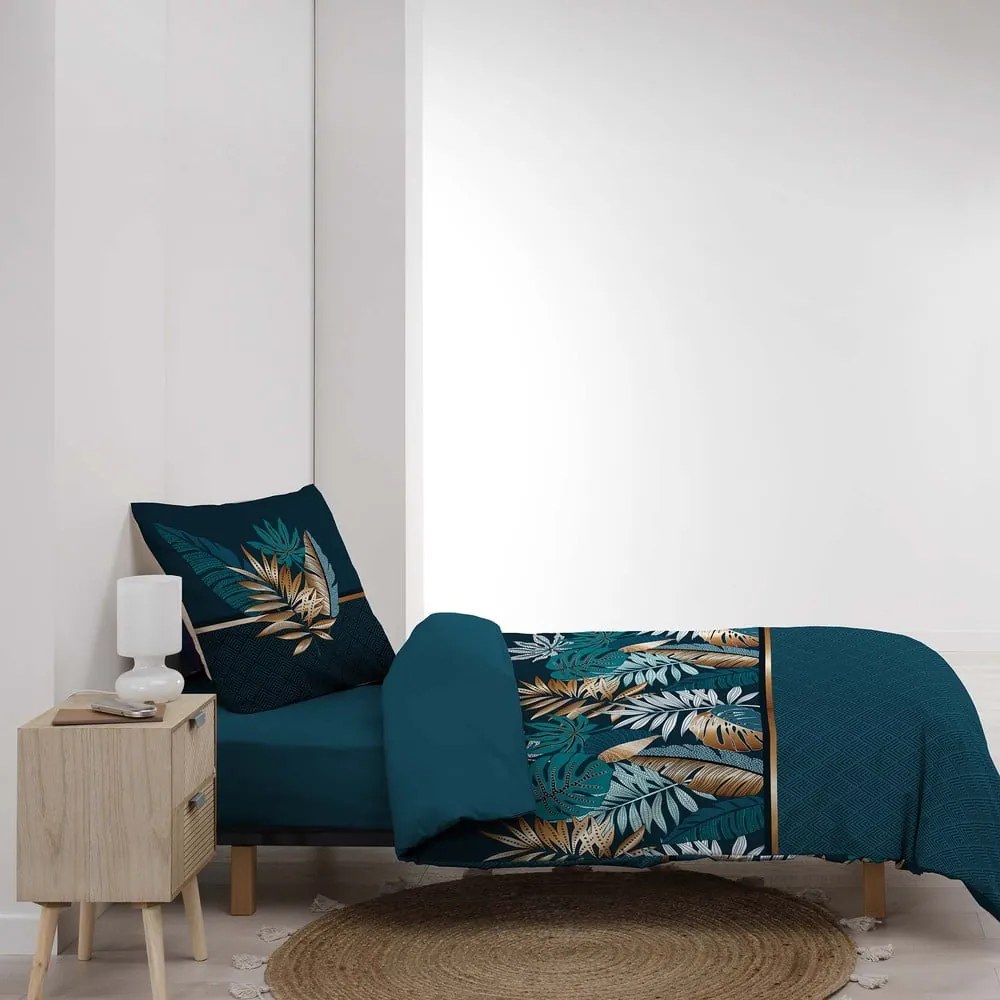 Petróleumkék egyszemélyes pamut ágyneműhuzat 140x200 cm Alianor – douceur d'intérieur