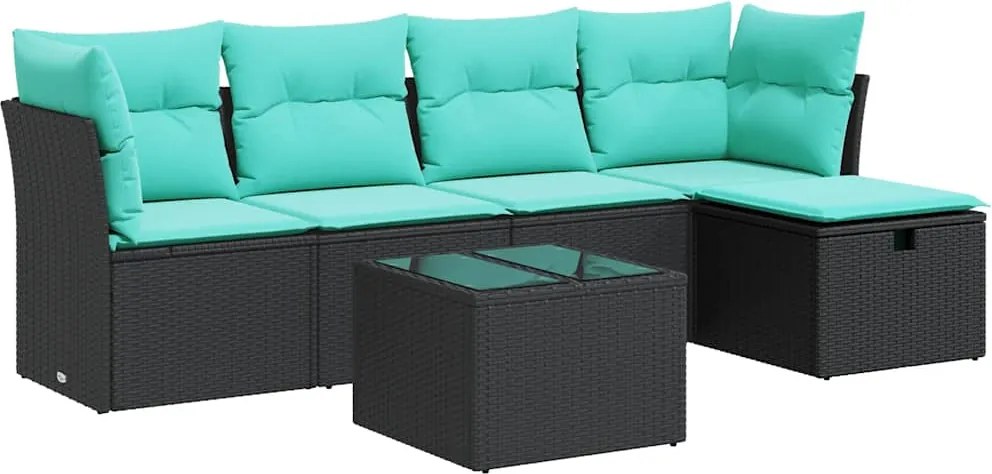 vidaXL 6 részes fekete polyrattan kerti ülőgarnitúra párnákkal