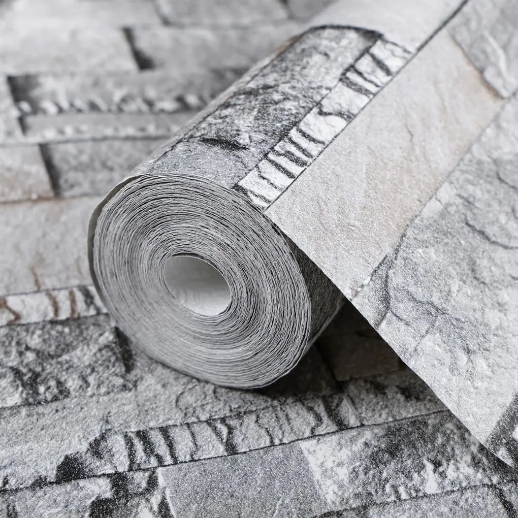 szürke és barna kőhatású nem szőtt 3D tapéta 10 x 0,53 m