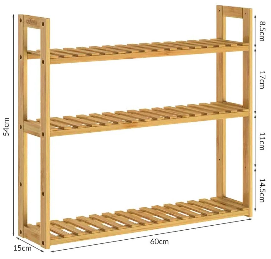 Casaria® Bambusz falipolc - 54x60x15cm