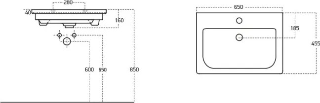 TMP SHARP 65 fali fürdőszobabútor - Sanovit SOFT - 13065 mosdóval - 65 x 45,5 cm