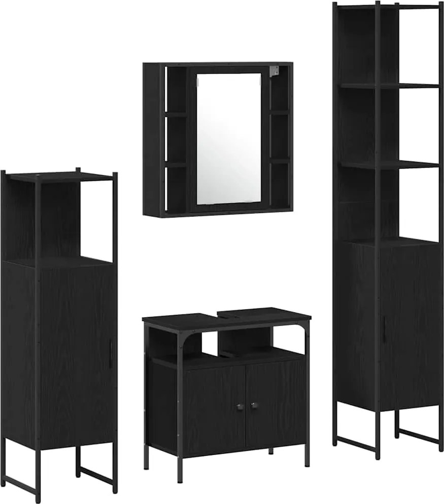 vidaXL Fürdőszoba bútor szett polcokkal 4 pcs Fekete tölgy Faanyag