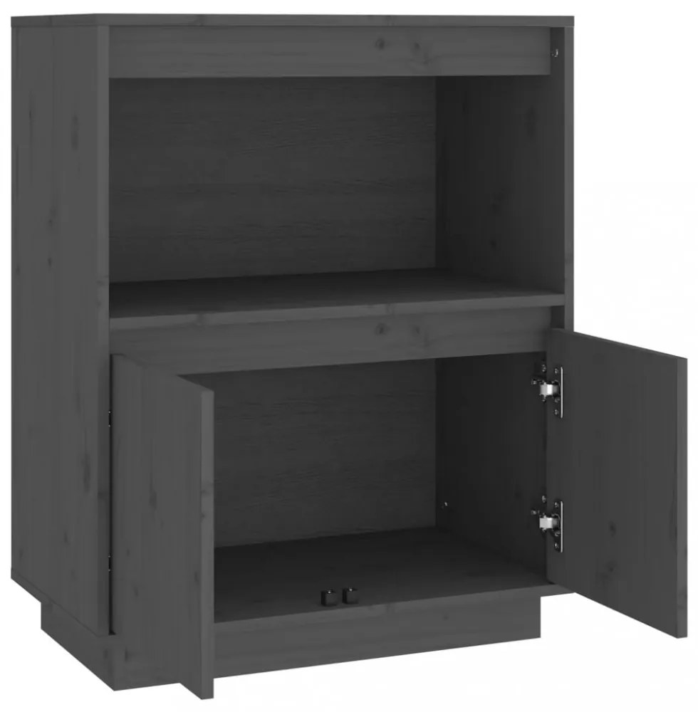 szürke tömör fenyőfa tálalószekrény 60 x 34 x 75 cm