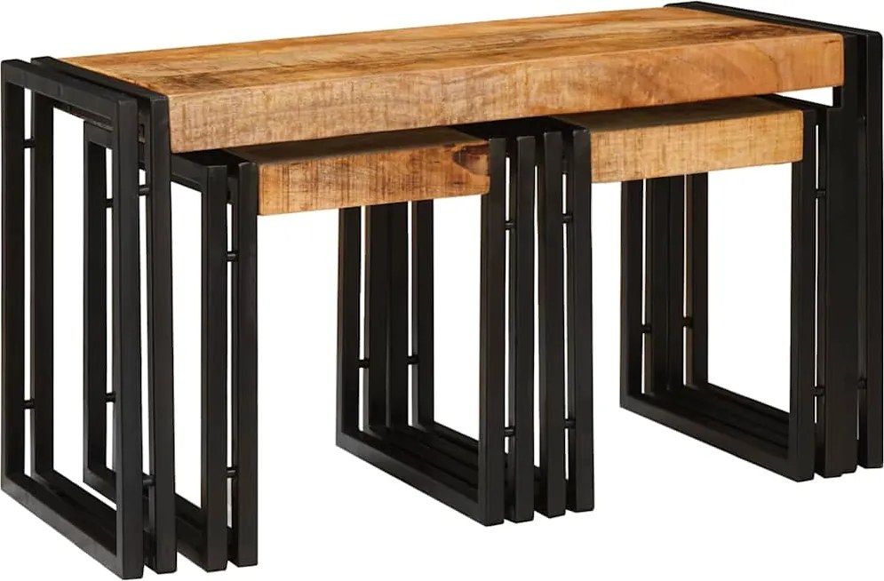 vidaXL Fészekasztal 3 pcs Tömör mangófából és fémből készült