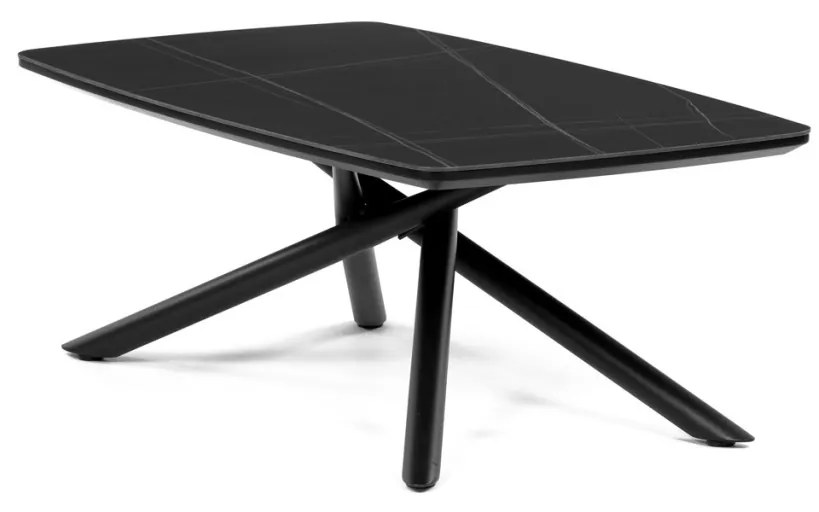 Masuță de cafea din ceramica sinterizată 120x70cm, efect marmură neagră, picioare din metal negru