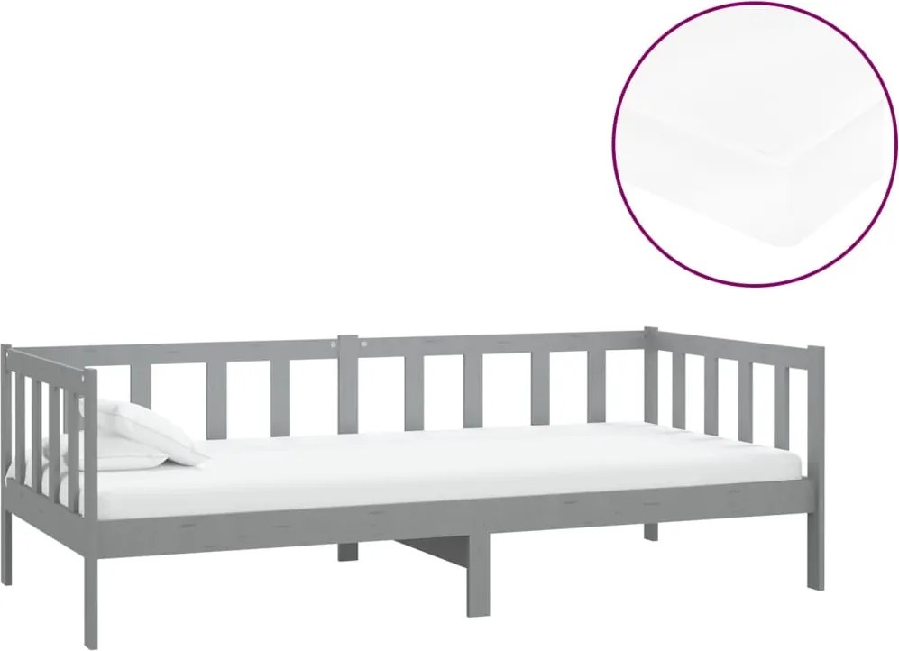 vidaXL szürke tömör fenyőfa dívány matraccal 90 x 200 cm