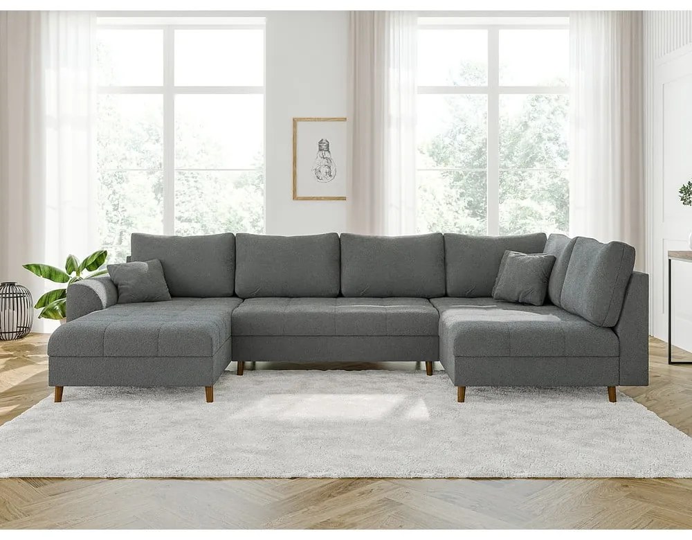 Szürke buklé sarokkanapé (bal oldali-U alakú) Ariella – Ropez