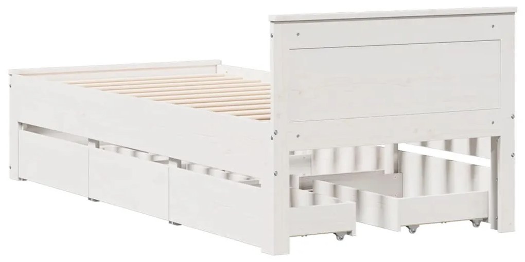fehér tömör fenyőfa fejtámlás ágykeret matrac nélkül 75x190 cm