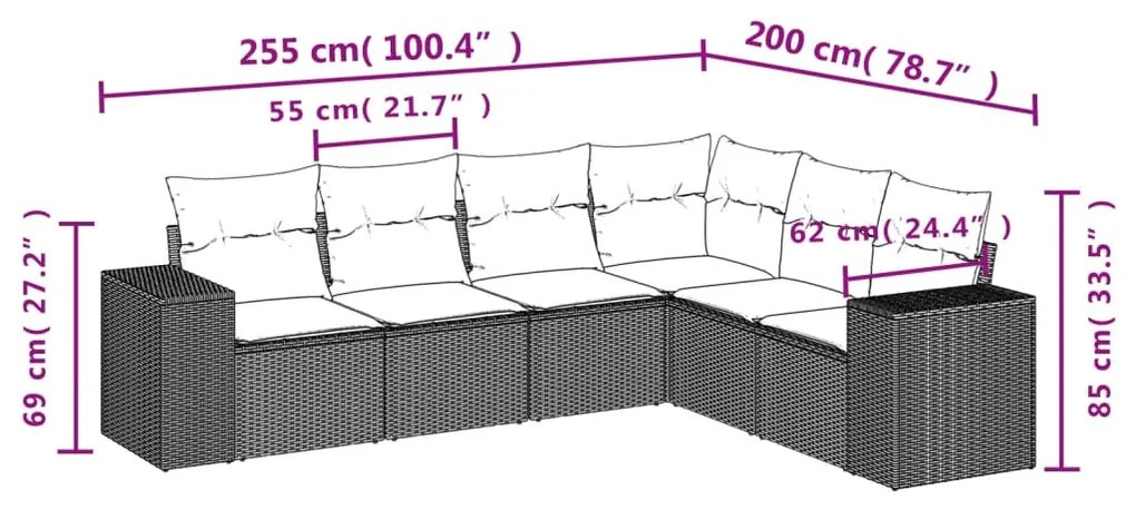 6 részes barna polyrattan kerti ülőgarnitúra párnával