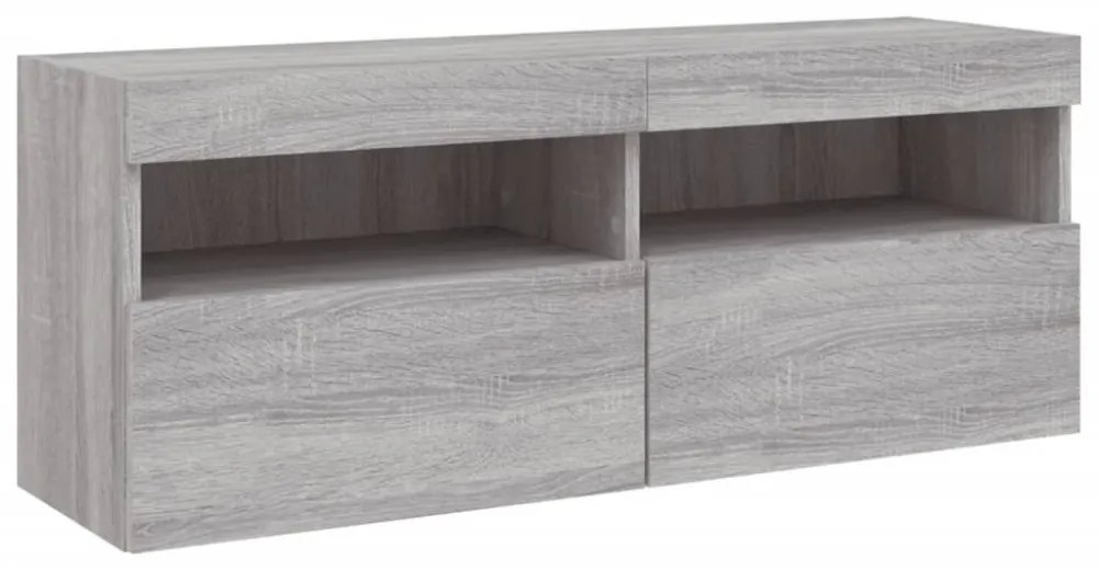 szürke sonoma színű fali TV-szekrény LED-del 100x30x40 cm