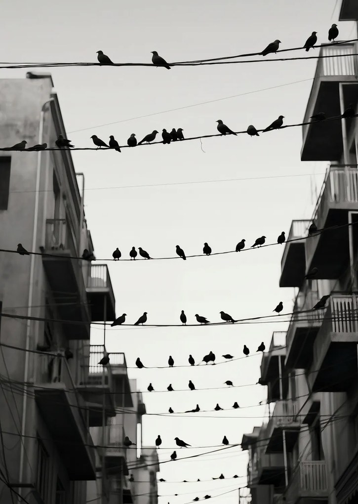 Poszter 67,5x95cm Városi motívum madarakkal