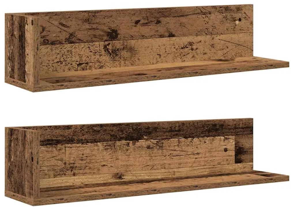 2 db antik fa színű szerelt fa fali polc 75 x 16,5 x 16,5 cm