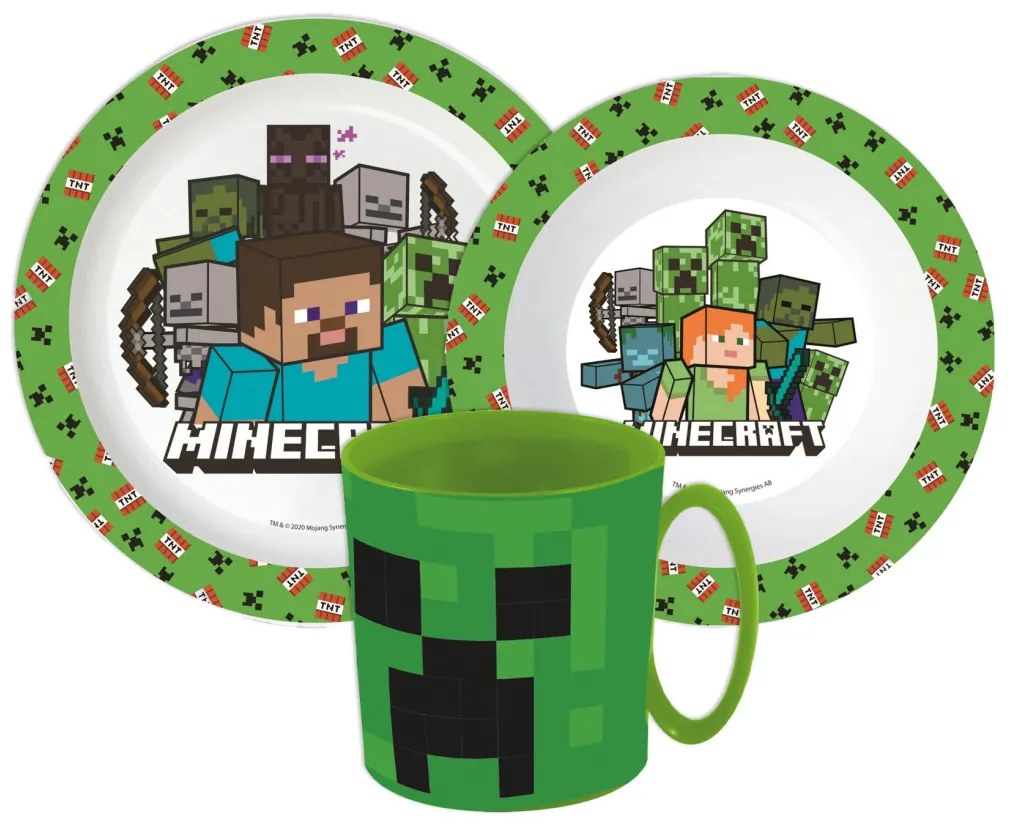 Minecraft Pixelcraft étkészlet, micro műanyag szett bögrével 390 ml