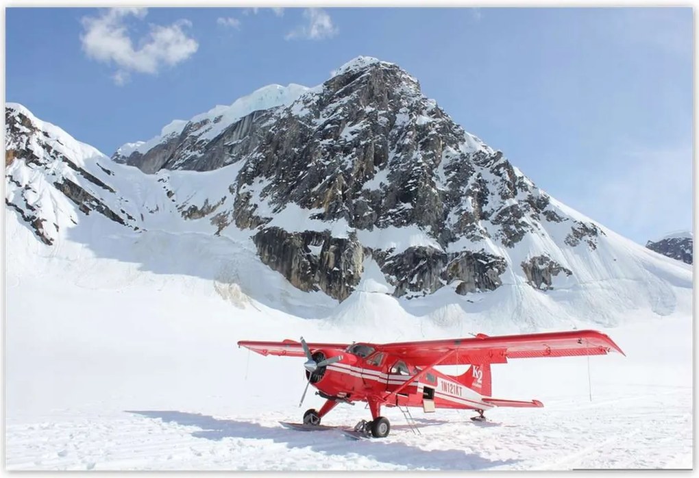 Poszterek 185x125 Piros repülőgép a hegyekben