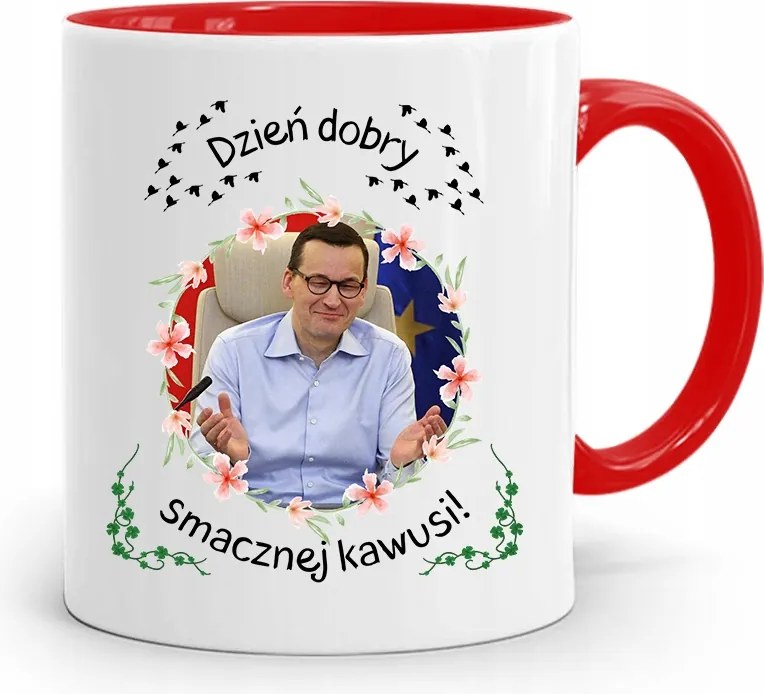 Piros Politikus Bögre Mateusz Morawiecki Miniszterelnök fényképes nyomtatással