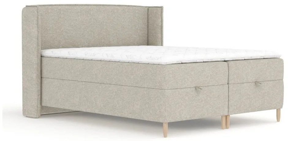 Világosszürke ágyneműtartós boxspring ágy 160x200 cm Monpelli – Maison de Rêve