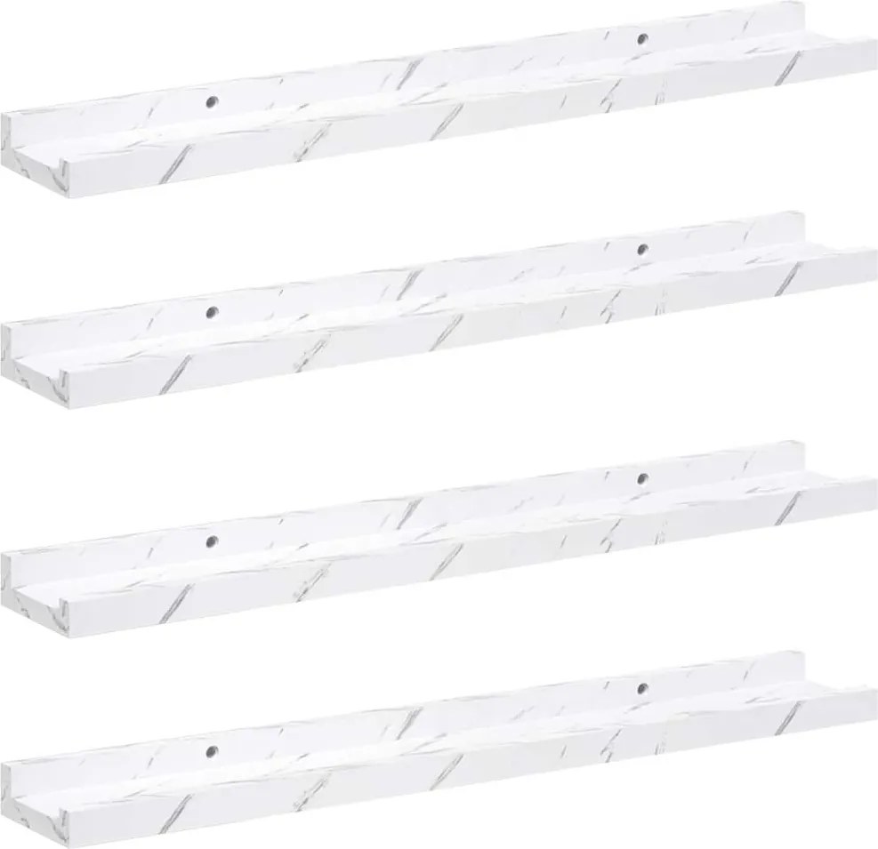 vidaXL Falpolc polcokkal 4 pcs Fehér márvány 60 x 9 x 3 cm Faanyag