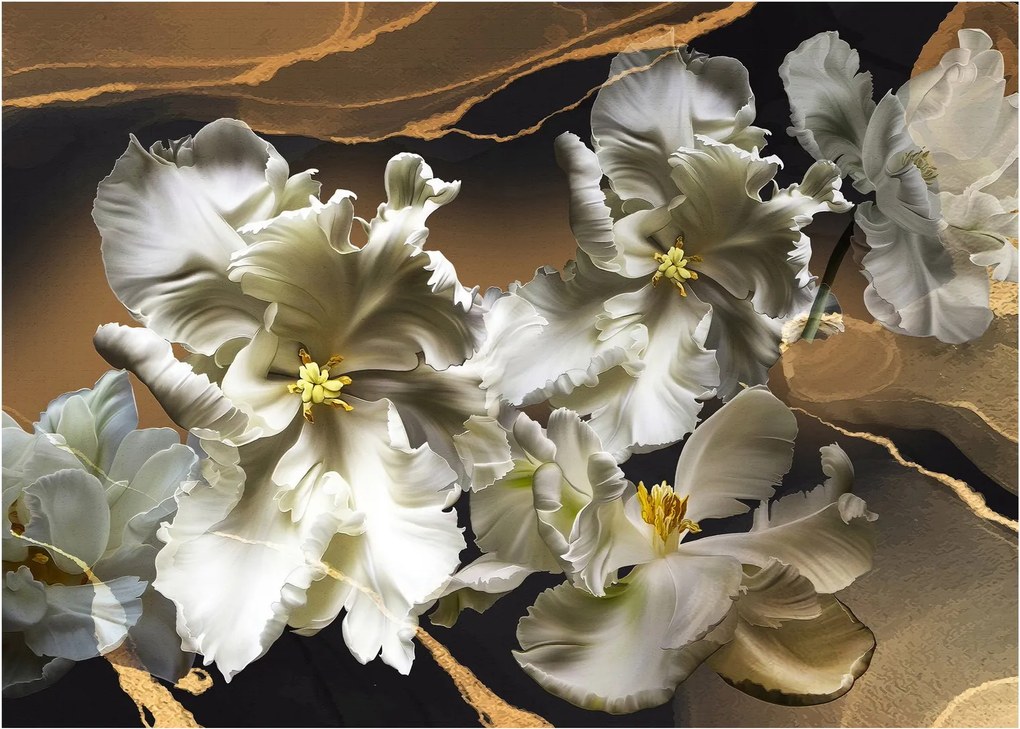 Kép - Orchidea virágok márvány háttérrel (üvegen) (70x50 cm)