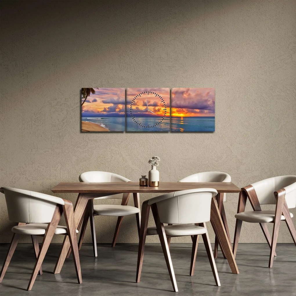 Kép - Naplemente a tengerparton (órával) (90x30 cm)