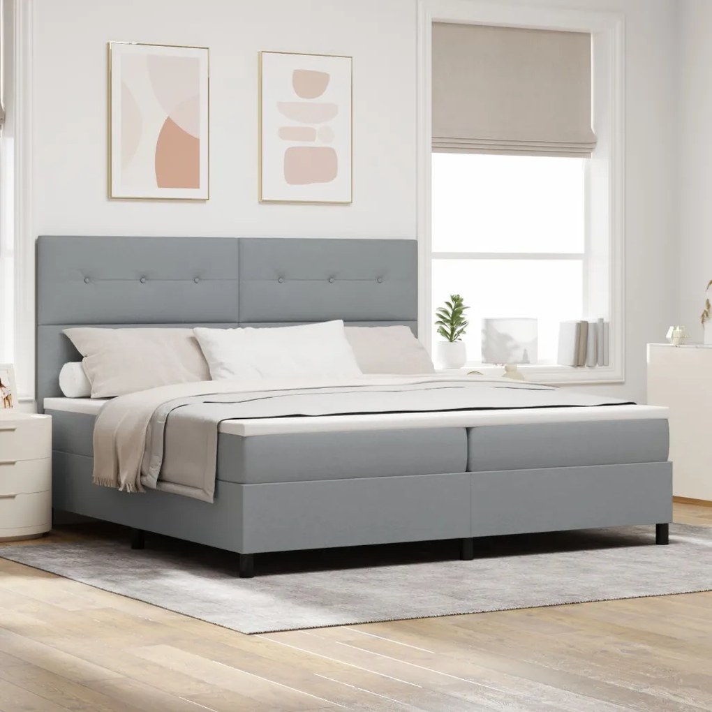 Boxspring Ágy Matraccal Világosszürke 200x200 cm Szövet