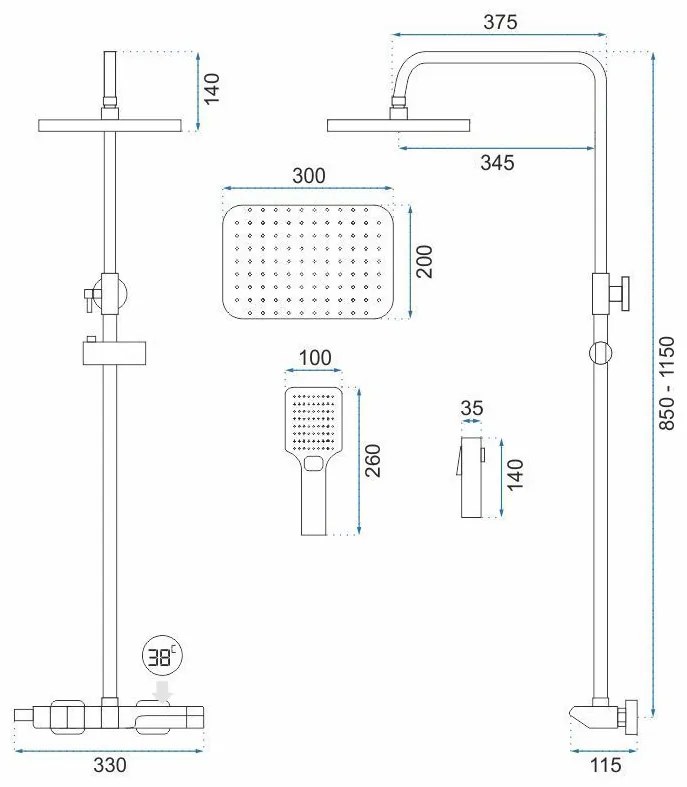 Rea Rob, zuhanygarnitúra termosztatikus csapteleppel és bidé zuhannyal, arany matt, REA-P6623