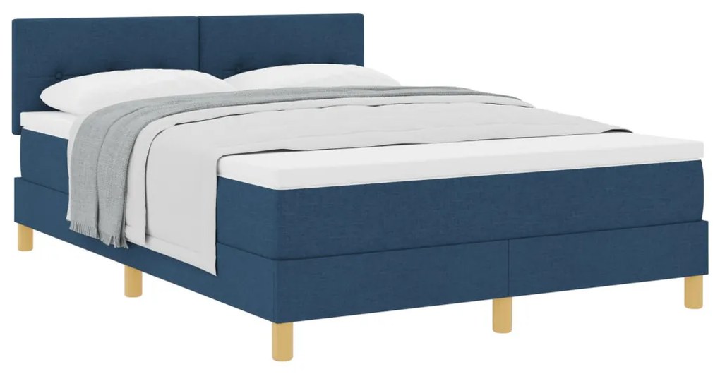 Box Spring Ágy Védőmatraccal Kék 140x190 cm Szövet