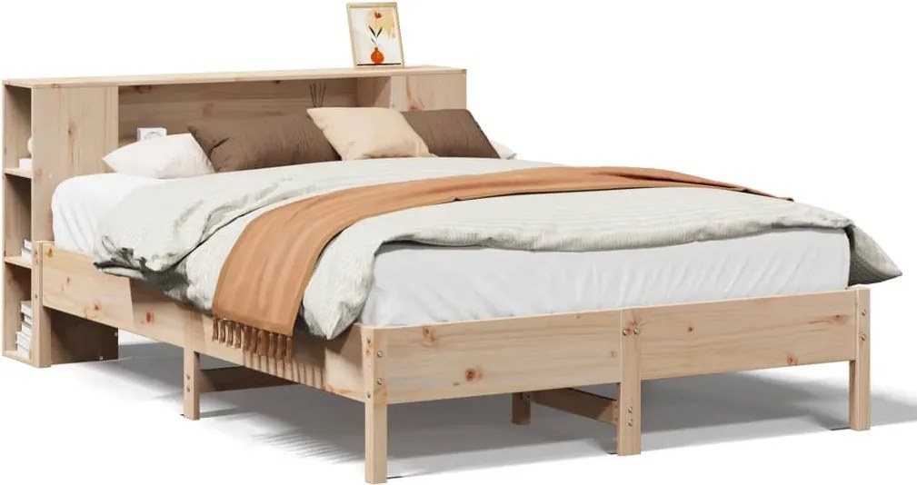 vidaXL tömör fenyőfa könyvespolcos ágy matrac nélkül 120 x 200 cm