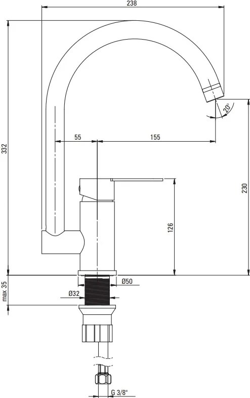 Deante Neo Lupo, mosogató csaptelep, acél, DEA-BLU_F62M