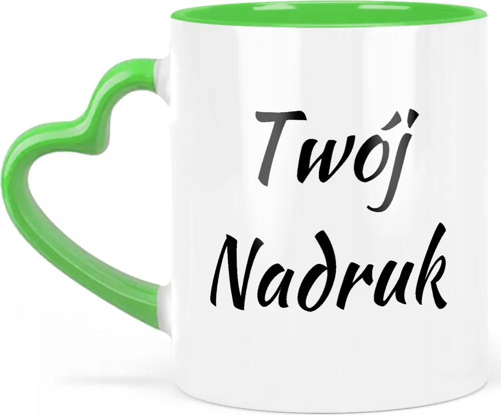 Bögre Szív Zöld fényképpel Saját Nyomtatott Felirattal Bögrék Varázsló