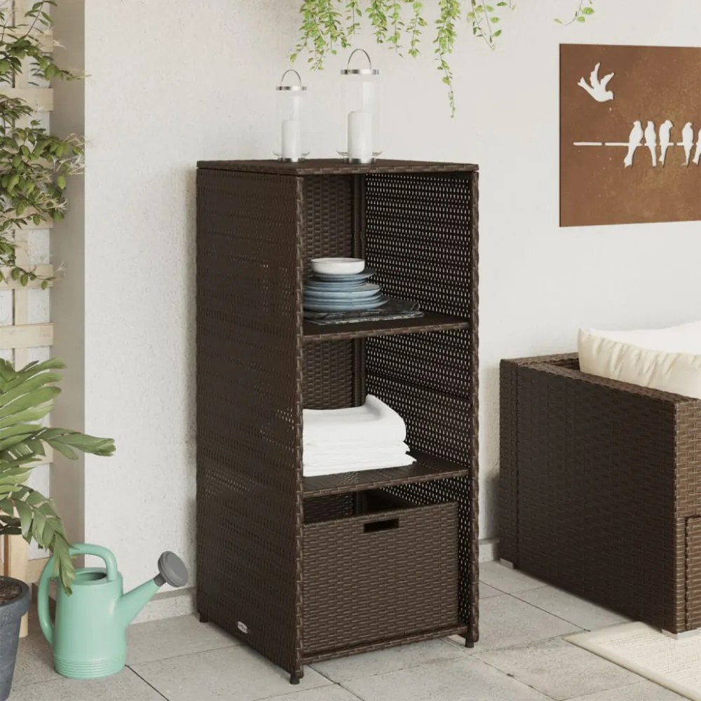 barna polyrattan kerti tárolószekrény 50 x 55 x 115 cm