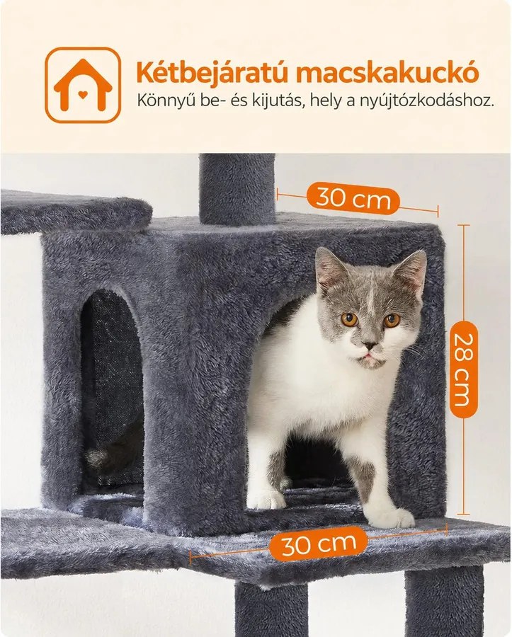 Macska kaparófa, többszintes macskatorony, sötétszürke 55x45x143cm