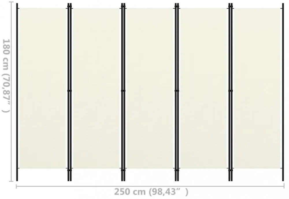 fehér 5 paneles paraván 250 x 180 cm