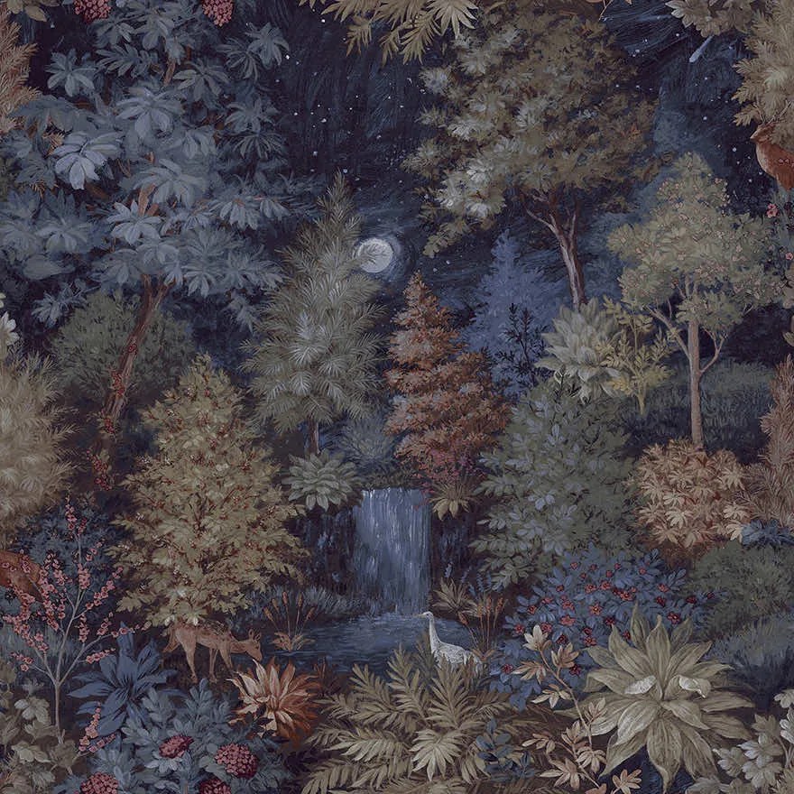 Holden Decor Imaginarium 3 Midnight Woods kék erdei jelenetes papír tapéta – 14152