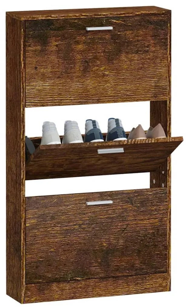 füstös tölgy színű szerelt fa cipősszekrény 59x17x108 cm