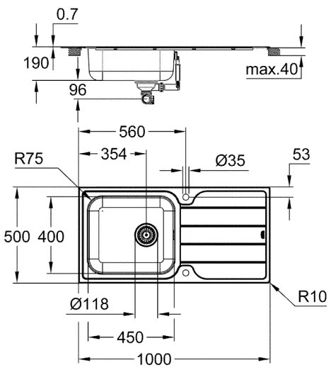 GROHE 31563SD1 - Mosogató K500 1000 × 500 mm rozsdamentes acél