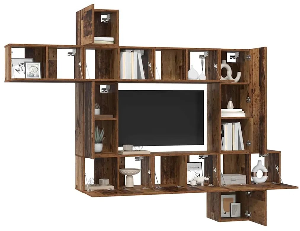 TV szekrény garnitúra 10 pcs Régi fa 30.5 x 30 x 90 cm Faanyag