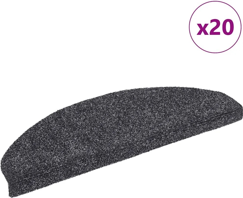 vidaXL 20 db öntapadós lépcsőszőnyeg, 65 x 21 x 4 cm, sötétszürke, nagy félkör alakú