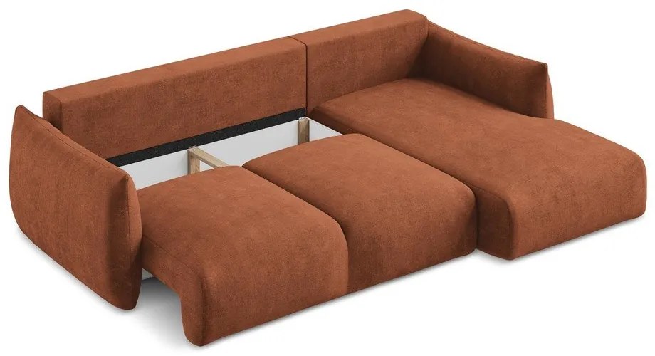 Terrakotta színű zsenília kinyitható sarokkanapé (jobb oldali-heverő résszel) Leila – Makamii
