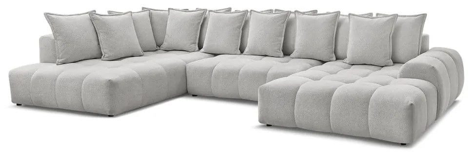 Világosszürke zsenília kinyitható-tárolóhelyes sarokkanapé (bal oldali-U alakú) Everest – Bobochic Paris