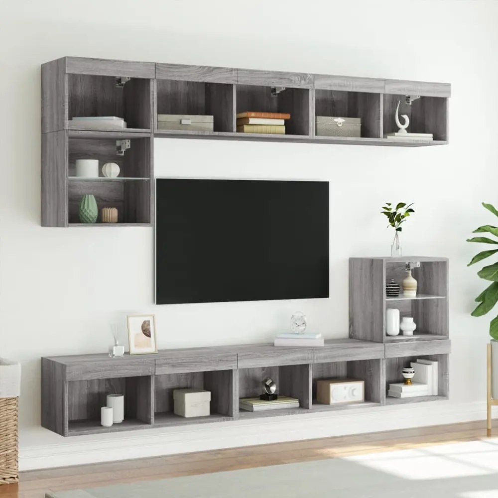 szürke sonoma színű TV-szekrény LED-világítással 80x30x30 cm