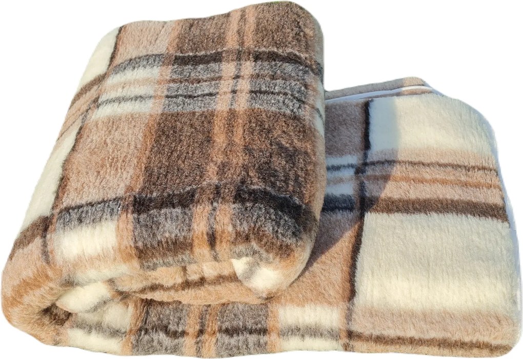 Jacquard gyapjú takaró 155x200 kockás krémbarna