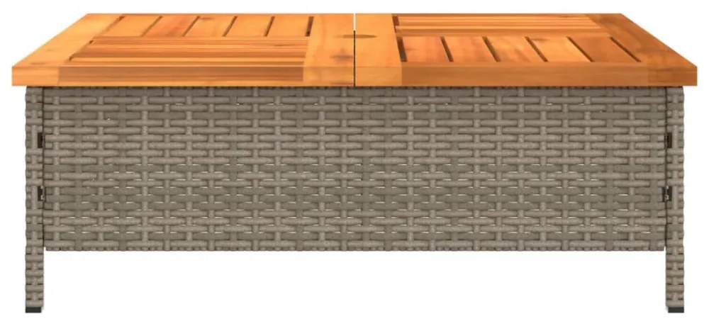 szürke polyrattan és akácfa kerti asztal 70 x 70 x 25 cm