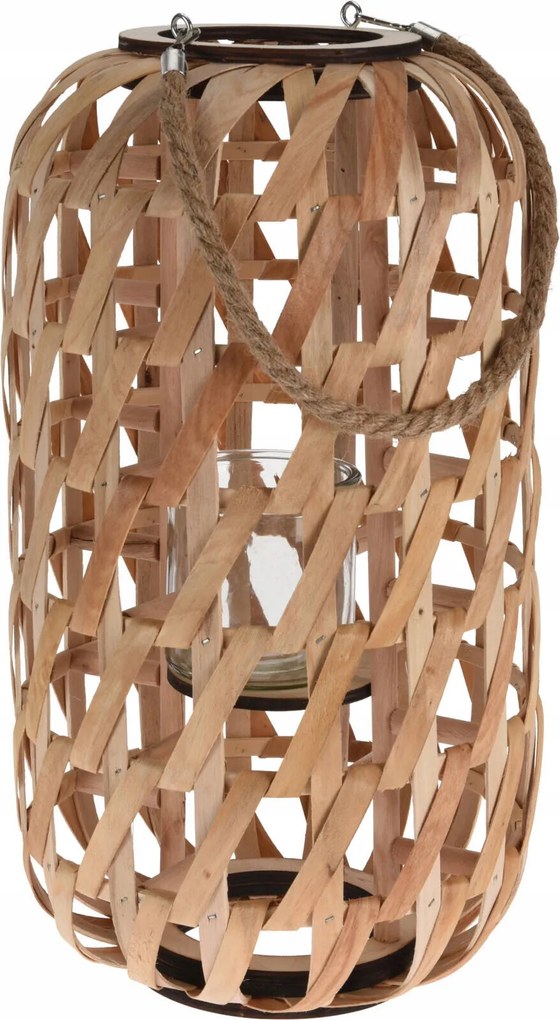 Fából Készült Fonott Lampion Barna Természetes Fogantyúval Lámpa Ø 26 cm