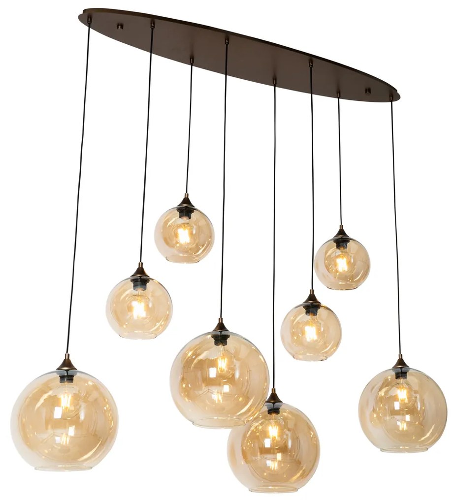 Art Deco függőlámpa sötét bronz színű borostyán üveggel ovális 8-lámpás - Sandra