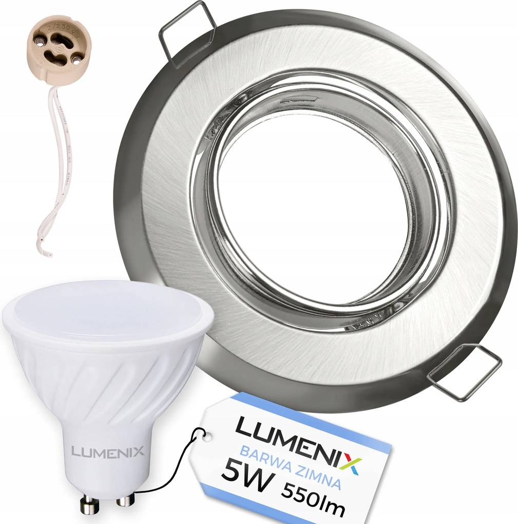 Halogén lámpatest szett Szatén Kerek izzó GU10 Led 5W Hideg