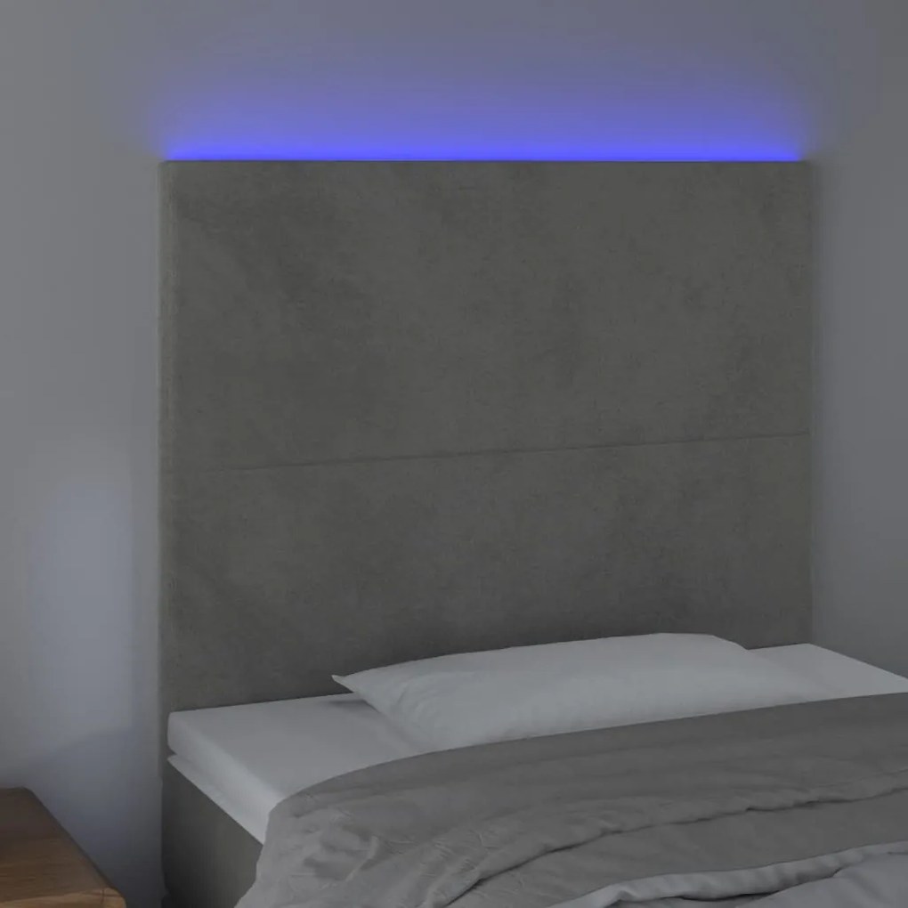 világosszürke bársony LED-es fejtámla 90x5x118/128 cm