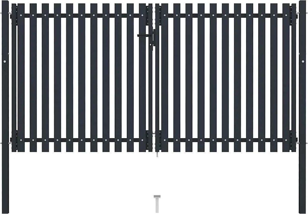vidaXL antracit színű, kétszárnyú acél kerítéskapu 300 x 150 cm