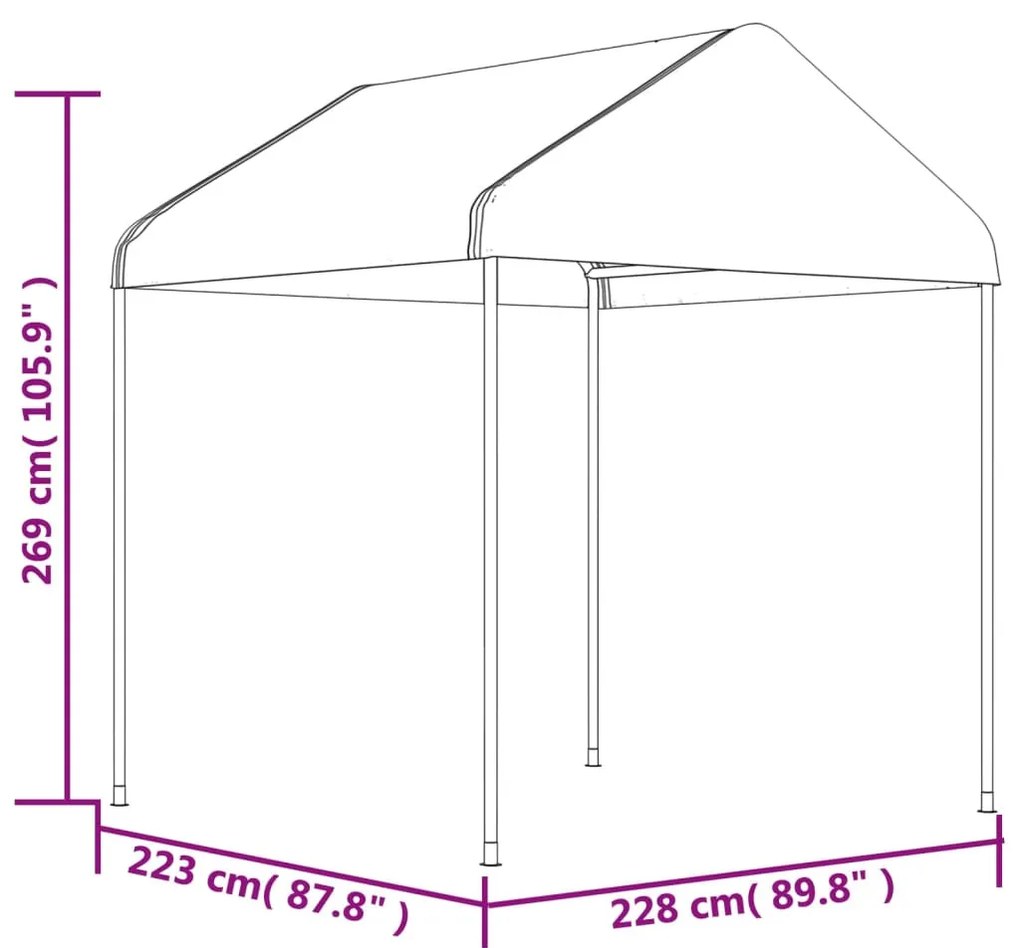 Fehér polietilén pavilon tetővel 2,28 x 2,23 x 2,69 m