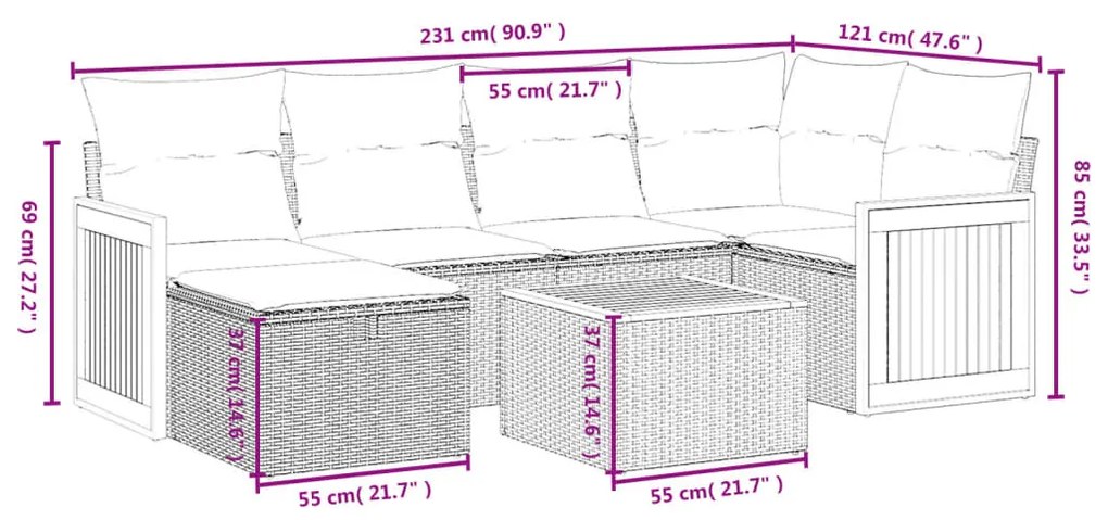 7 részes vegyes bézs polyrattan kerti ülőgarnitúra párnákkal